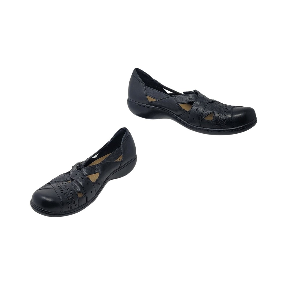 Y2K Clarks Bendables Leather Mary Janes 9.5 Black Flats Dark Academia Comfort - Picture 7 of 11